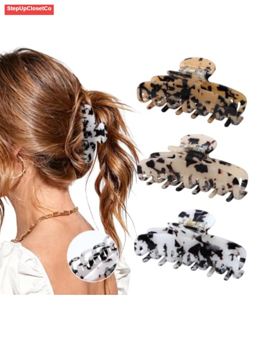 Medium Double Row Teeth Claw Clip Strong Grip Thin Fine Hair 3 Pack